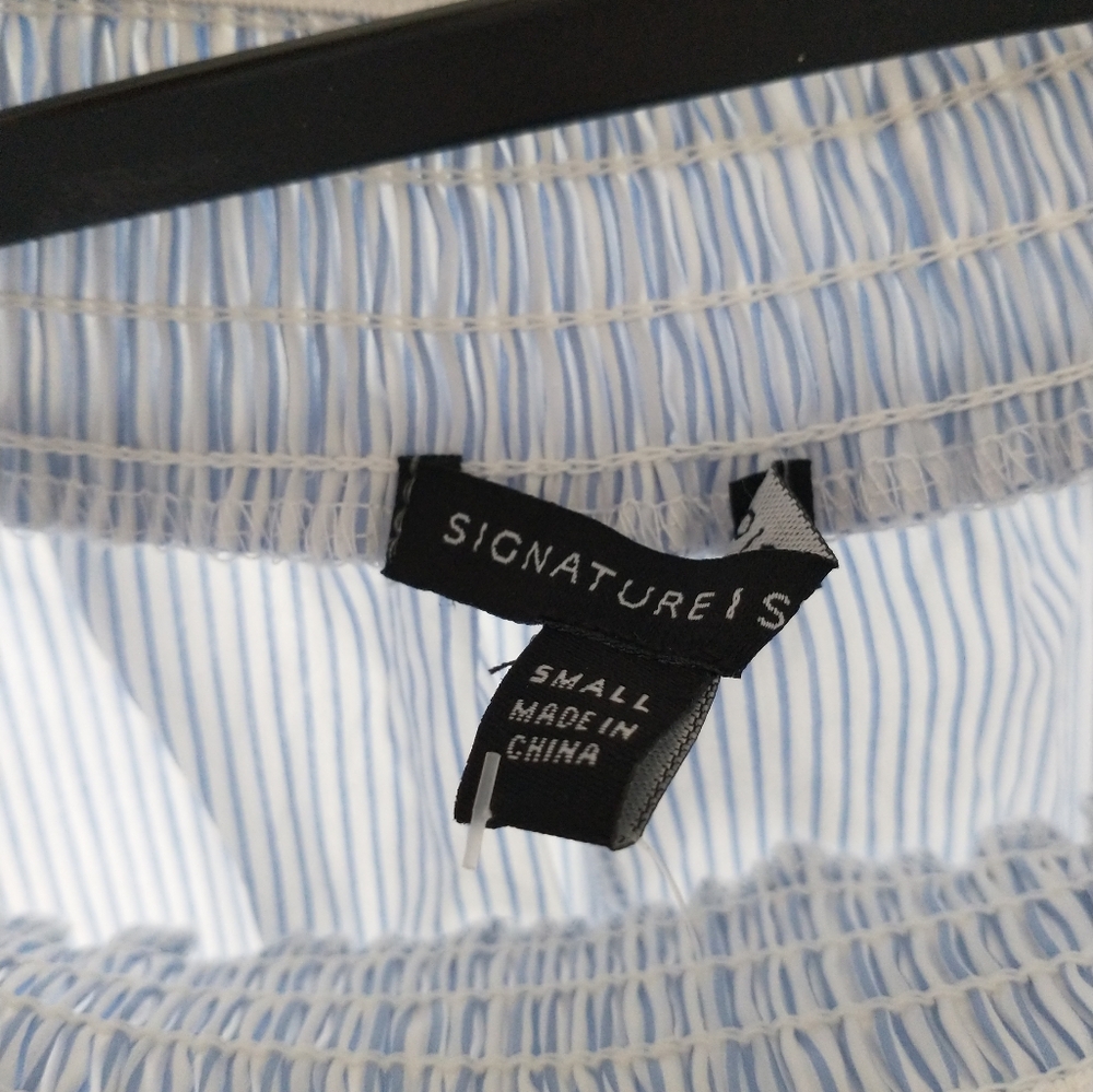 Signature Studio Blue And White Striped Off The Shoulder Blouse Sz  Small - Picture 4 of 5